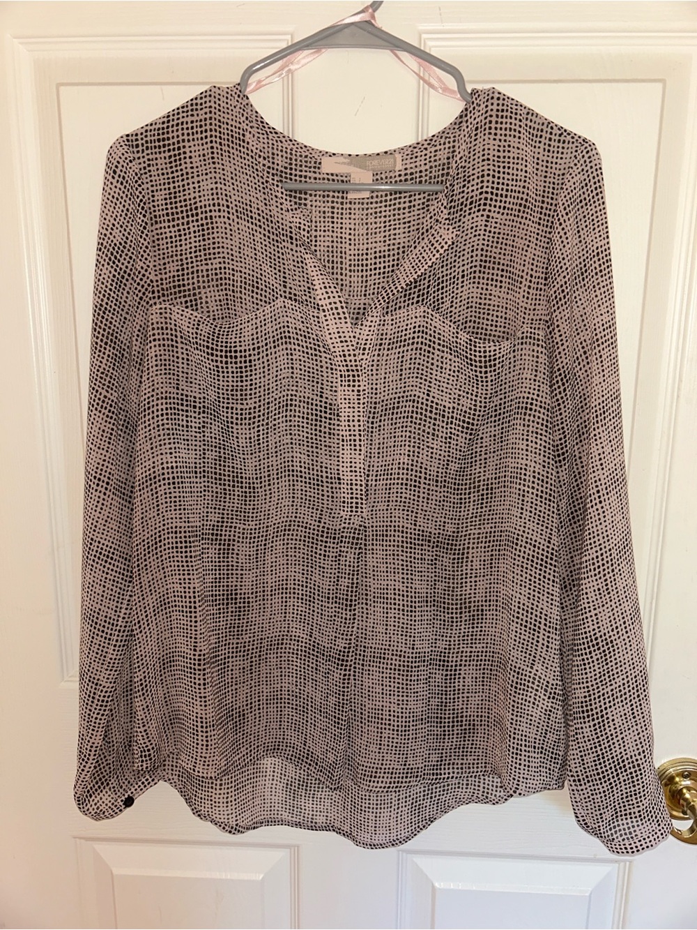 Forever 21 Blush and Black Spotted Long-Sleeve Blouse